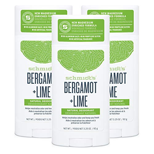 Schmidt s Aluminum Free Natural Deodorant for Women and Men  Bergamot  Lime with 24 Hour Odor Protection  Certified Cruelty Free  Vegan Deodorant  3-25 oz 3-pack