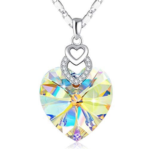 PLATO H Girls 3 Heart Necklace Crystals from Swarovski for Women Girls Pendant with Elegant Box Dainty Jewelry