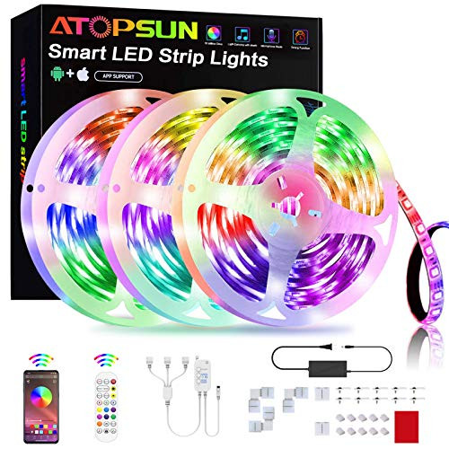 LED Strip Lights 50FT-15M ATOPSUN Music Sync Color Changing 5050 RGB LED Light Strips Kit App Control with Remote Sensitive Built-in Mic Bluetooth Controller for Home Bedroom Kitchen TV Party LED Strip Lights 50FT-15M ATOPSUN Music Sync Color Changing 5050 RGB LED Light Strips Kit App Control with Remote Sensitive Built-in Mic Bluetooth Controller for Home Bedroom Kitchen TV Party