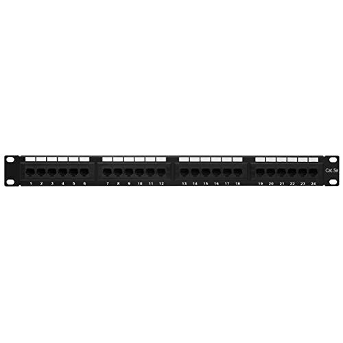 Cmple - 24 Port Enhanced Cat5e Network Patch Panel Cat 5 Rackmount Wall Mount Category 5e Bracket Surface 110 Type 568A-B Compatible  Black  1101-N