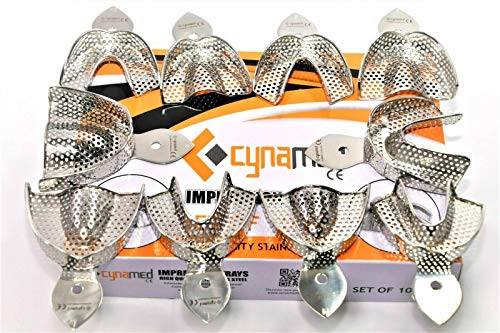 Premium German -Dental Ortho Impression Trays Stainless Steel Autoclavable 10 pcs-Set Upper and Lower Denture Instruments-Cyanmed