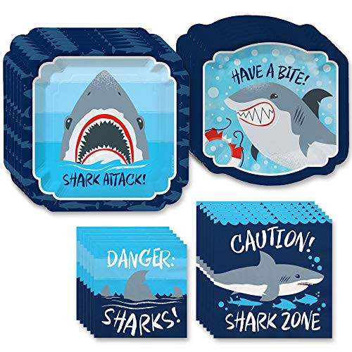 Big Dot of Happiness Shark Zone - Jawsome Shark Viewing Week Party or Birthday Party Tableware Plates and Napkins - Bundle for 16