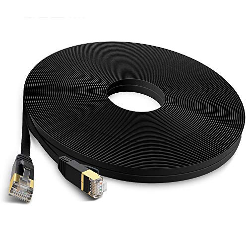 ODOM Cat7 Ethernet Cable 100 ft Flat Black  Cat7 Internet Patch Cord with Cable Clips   Labels  Long 10 Gigabit High Speed Ethernet Cable  RJ45 Network LAN Cable for PS4  Modem  Router  Switch