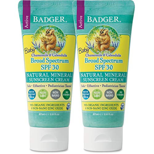 Badger - SPF 30 Baby Sunscreen Cream with Zinc Oxide - Broad Spectrum   Water Resistant  Reef Safe Sunscreen  Natural Mineral Sunscreen with Organic Ingredients 2-9 fl oz 2 Pack