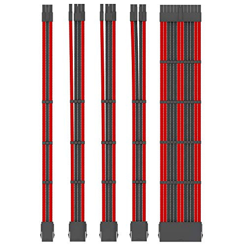 Funtin Custom Mod Sleeved PSU Cable  UL1015 18AWG RedBlack Braided ATX EPS PCI-E Extension Cable Kit with Combs for CPU GPU Power Supply Unit 30CM