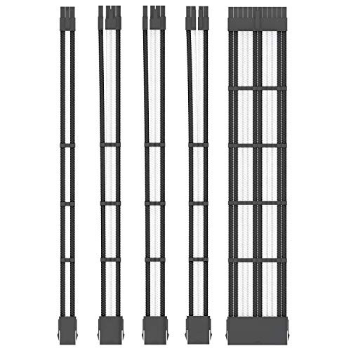 Funtin Custom Mod Sleeved PSU Cable  UL1015 18AWG WhiteBlack Braided ATX EPS PCI-E Extension Cable Kit with Combs for CPU GPU Power Supply Unit 30CM