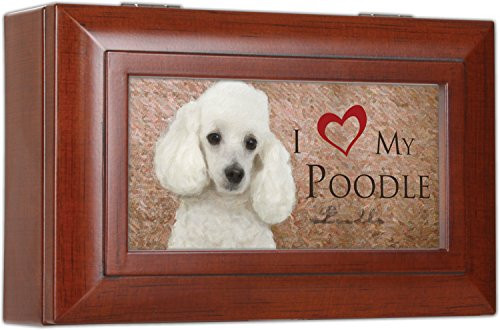 Cottage Garden Love My Poodle Rich Woodgrain Finish Petite Jewelry Music Box - Plays Song Wonderful World