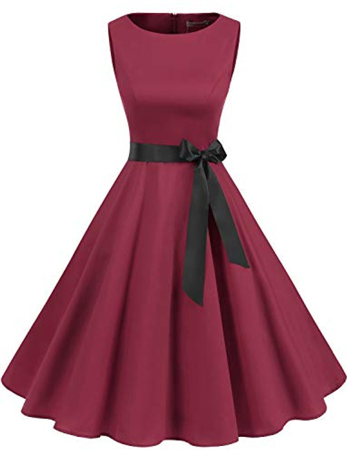 Gardenwed Women s Audrey Hepburn Rockabilly Vintage Dress 1950s Retro Cocktail Swing Party Dress Dark Red S Gardenwed Women s Audrey Hepburn Rockabilly Vintage Dress 1950s Retro Cocktail Swing Party Dress Dark Red S