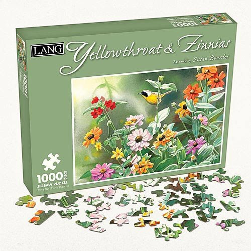 Lang Yellowthroat and Zinnias by Susan Bourdet Jigsaw Puzzle (1000-Piece)