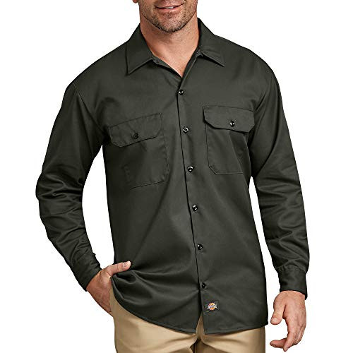 Dickies Men s Long Sleeve Work Shirt  Olive Green  Small