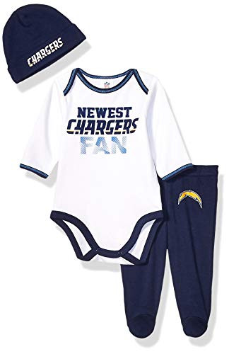 NFL Los Angeles Chargers Boys BODYSUIT FOOTED PANT AND CAP  Team Color  0-3M  3 piece