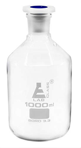 1000mL 33-8oz Glass Reagent Bottle with Acid Proof Polypropylene Stopper  Borosilicate 3-3 Glass - Eisco Labs