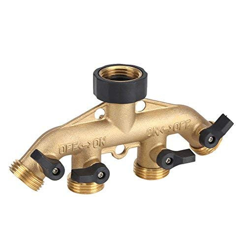4 Way Hose Splitter Full Flow Connector  3-4 Solid Brass Heavy Duty Water Valve Garden Tap Hose Adapter for Garden Irrigation-
