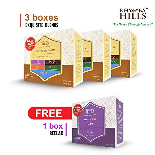 ?3 Box x 10 Sachets? Exquisite Blend Sampler Tea FREE ?1 Box ? Reelax Tea For Good Night Sleep Rhymba Hills ?3 Box x 10 Sachets? Exquisite Blend Sampler Tea FREE ?1 Box ? Reelax Tea For Good Night Sleep Rhymba Hills