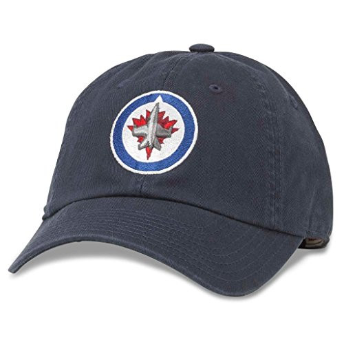 AMERICAN NEEDLE Winnipeg Jets Adjustable Dad Hat  NHL Hockey Team Embroidered Logo  Casual Relaxed Fit Cap with Curved Brim  Blue Line  Navy 40742A-WPJ