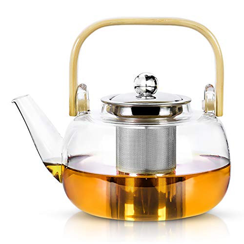 Glass Teapot with Infuser?33oz?1000ml? Stovetop   Microwave Safe Glass Teapots?Blooming   Loose Leaf   Tea Bag Teapot?Elegant Afternoon Tea Teapot?Perfect gift teapot