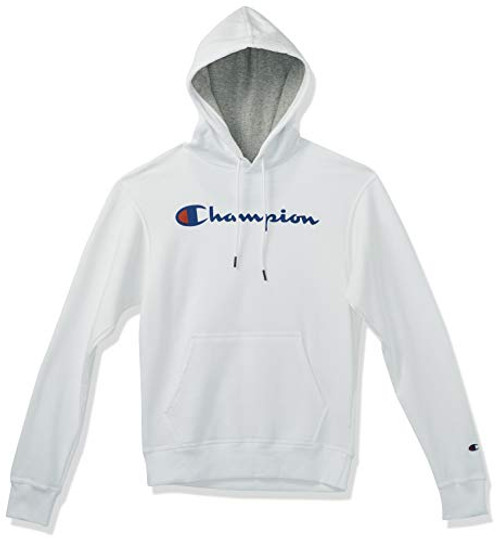 Champion Men s Graphic Powerblend Fleece Pullover Hood  White  Large