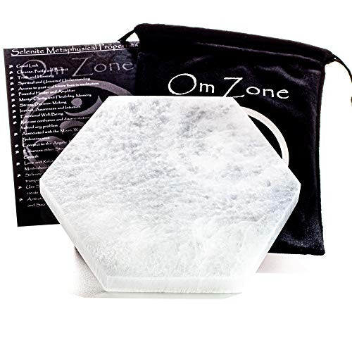 Om Zone Moroccan Selenite Charging Plate 6 inch Hexagon Polished Selenite Crystal Charging Station for Cleansing and Charging Crystals and Collection of Crystals and Healing Stones