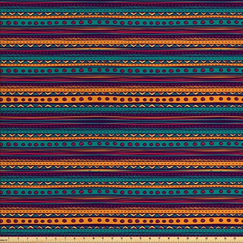 Ambesonne Tribal Fabric by The Yard  Striped Retro Pattern with Rich Mexican Color Folkloric Print  Decorative Fabric for Upholstery and Home Accents  2 Yards  Teal Plum Ambesonne Tribal Fabric by The Yard  Striped Retro Pattern with Rich Mexican Color Folkloric Print  Decorative Fabric for Upholstery and Home Accents  2 Yards  Teal Plum