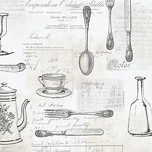 Norwall NWKE29939 Staunton Kitchen Utensils Toile Textured Wallpaper