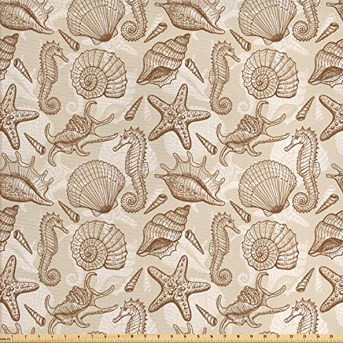 Ambesonne Sea Shells Fabric by The Yard  Vintage Inspired Monochrome Seashell Pattern Ocean Elements Wildlife Hand Drawn  Decorative Fabric for Upholstery and Home Accents  2 Yards  Tan Brown