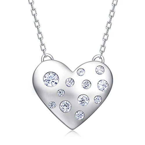 BlingGem Womens Necklace White Gold-Plated 925 Sterling Silver Cubic Zirconia Heart Pendant Gift for Women 18 inch BlingGem Womens Necklace White Gold-Plated 925 Sterling Silver Cubic Zirconia Heart Pendant Gift for Women 18 inch