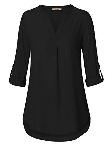 Timeson Womens Blouses and Tops for Work Black Chiffon Blouse for Women  Women s Casual Long Sleeve Tunics Blouse Shirts for Fall