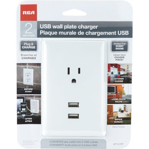 RCA Wall Plate with 2 USB Ports, White