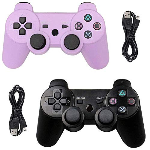 Tidoom PS3 Controller Wireless Playstation 3 Controller Bluetooth Gamepad Compatible for PS3 Remote Controller with Cables Purple Black 2 Pack