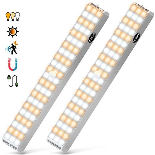 72 LED Closet Light Motion Sensor Light Under Cabinet Lighting Rechargeable Dimmable LED Under Cabinet Light  LED Battery Operated Lights for Stairs Wardrobe Kitchen Hallway Cupboard 72LED-2PACK