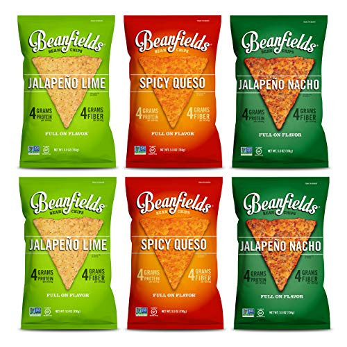 Beanfields Bean Chips  3 Flavor Spicy Pack  Jalapeño Lime  Spicy Queso  Jalapeño Nacho  5-5 Ounce  6 Count