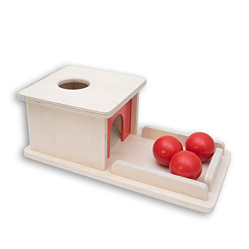 Montessori Object Permanence Box Wooden Toy Tray and Ball Drop w- Three 3 Balls Baby First Learning Toys Imbucare Box