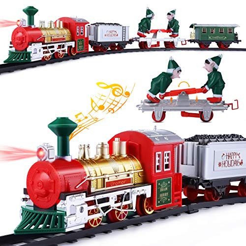 Christmas Train Set with Elf Handcar Electric Train Toy Set with Light Sound Steam Train for Christmas Tree Railway Tracks Kids Toy Train Gifts for 3 4 5 6 Year Old Boys Girls Battery Operated Christmas Train Set with Elf Handcar Electric Train Toy Set with Light Sound Steam Train for Christmas Tree Railway Tracks Kids Toy Train Gifts for 3 4 5 6 Year Old Boys Girls Battery Operated
