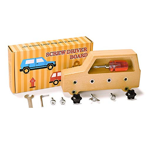 LUEUR Montessori Toys for Toddlers Montessori Materials Screw Driver Board for Kids Wooden Car Box Toys Screw Sorter Game Basic Skills Practical Educational Learning Toys