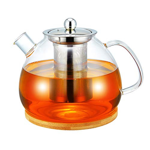 Glass Teapot Kettle with Stainless Steel Removable Infuser for Blooming Tea Loose Leaf Tea Bonus Tea Kettle Infuser Coaster Microwave Stovetop Safe Gift Box 1500mL-50oz Glass Teapot Kettle with Stainless Steel Removable Infuser for Blooming Tea Loose Leaf Tea Bonus Tea Kettle Infuser Coaster Microwave Stovetop Safe Gift Box 1500mL-50oz
