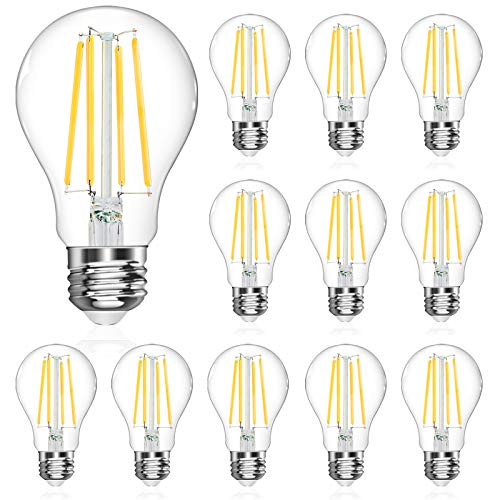 LANGREE A19 LED Light Bulb  Antique Light Filament Bulbs  6WEquivalent 60 Watt  4000K Daylight White  E26 Medium Base Led Bulb  Non-Dimmable  Standard Replacement Bulb  Pack of 12