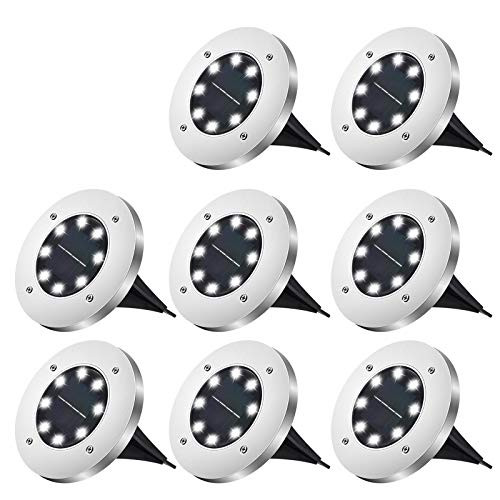 YISUN Solar Ground Lights  8 LED Bulbs Solar Ground Lights Outdoor Waterproof for Garden Yard Patio Pathway Lawn Driveway Walkway White