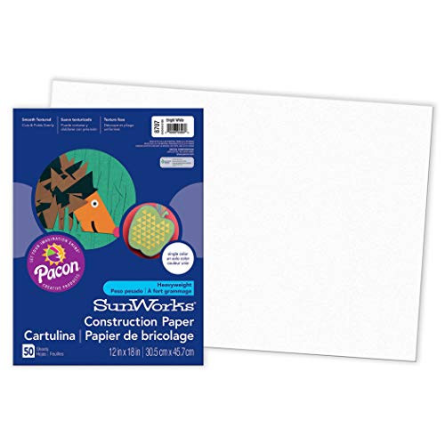 SunWorks PAC8707BN Construction Paper, Bright White, 12" x 18", 50 Sheets Per Pack, 5 Packs