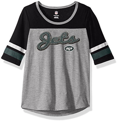 NFL Girls 7-16  Fan-Tastic  Short Sleeve Tee-Heather Grey-M10-12  New York Jets
