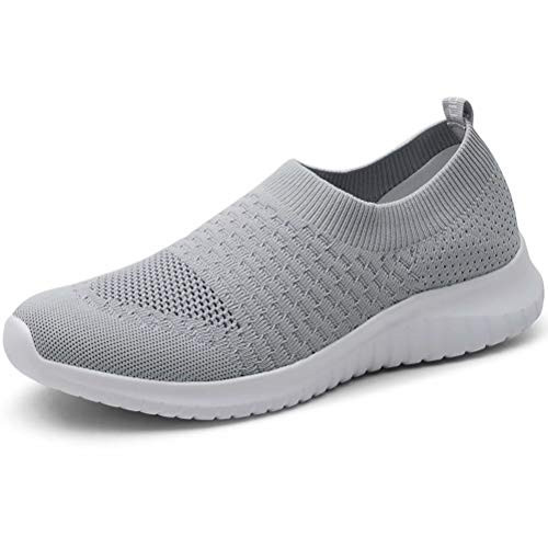 konhill Women s Walking Tennis Shoes - Lightweight Athletic Casual Gym Slip on Sneakers 9 US L-Gray 41