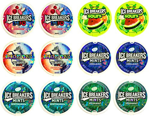 Ice Breakers Sugar Free Mints Variety Pack Featuring Duos Mints and Sours 12 Pack