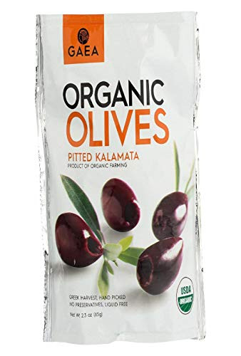 Gaea Organic Snack Pack Pitted Kalamata Olives with Sea Salt and Vinegar - 2-3 oz Pack of 8 