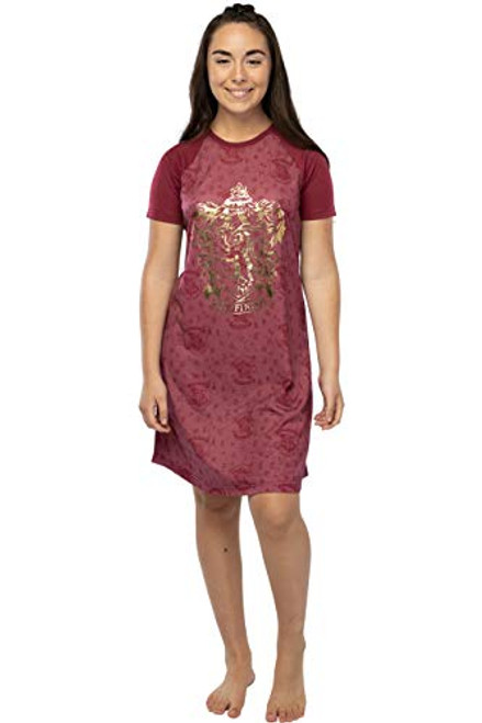 INTIMO Harry Potter Juniors  Foil Print Hogwart Houses Raglan Nightgown - Gryffindor  MD
