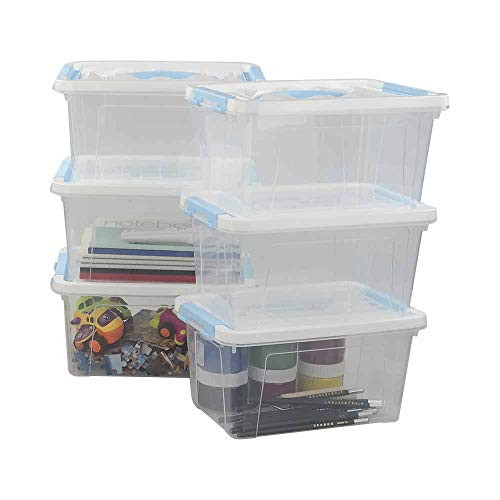 Yarebest 6-Pack Clear Storage Latch Box  Storage Containers Bin with Handle Blue