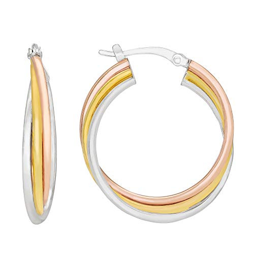 Ellen Tracy Sterling Silver Tri Color Hoop Earrings