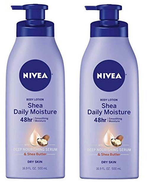 NIVEA Shea Daily Moisture Body Lotion - 48 Hour Moisture For Dry Skin - 16-9 fl- oz- Pump Bottle- 2 Pack