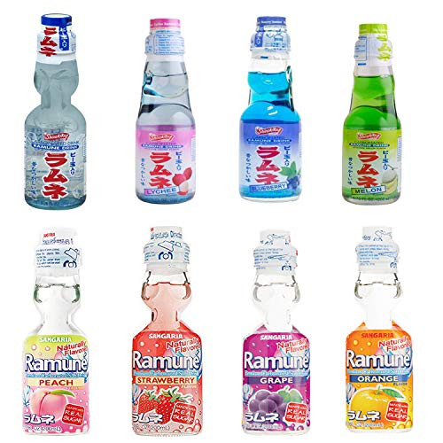 Ramune Japanese Refreshing Carbonated Soft Drink Soda Variety Pack - Ramune Gift Set 8 Variety Pack - Japanese Drink Gift Set Box 8 Count
