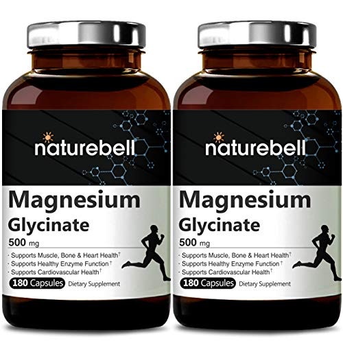 2 Pack NatureBell Magnesium Glycinate 500mg  180 Capsules  Supports Muscle  Bone  Joint  Heart Health and Enzyme Function  No GMOs  Premium Magnesium Pills for Women and Men  Non-GMO