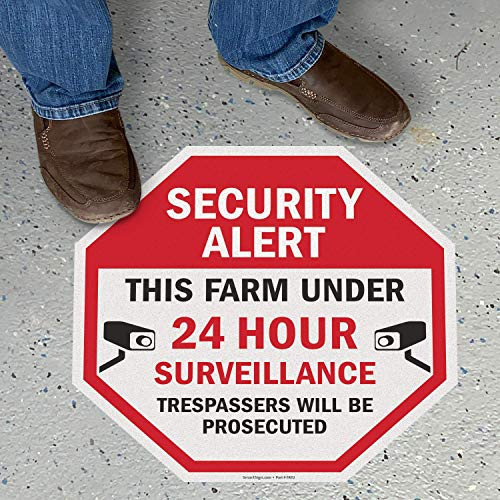 SmartSign Security Alert - This Farm Under 24 Hour Surveillance  Trespassers Prosecuted Anti Slip Adhesive Octagonal Floor Sign   17  x 17