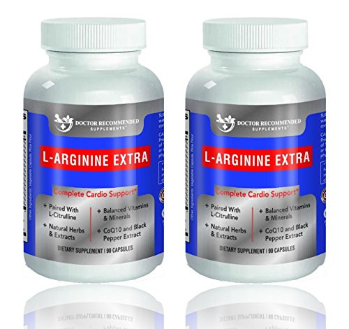 Premium L-Arginine 1000 MG Nitric Oxide Formula by Doctor Recommended Supplements - Supports Cardio Health  Nitric Oxide Production   Stamina   More - 2 Pack